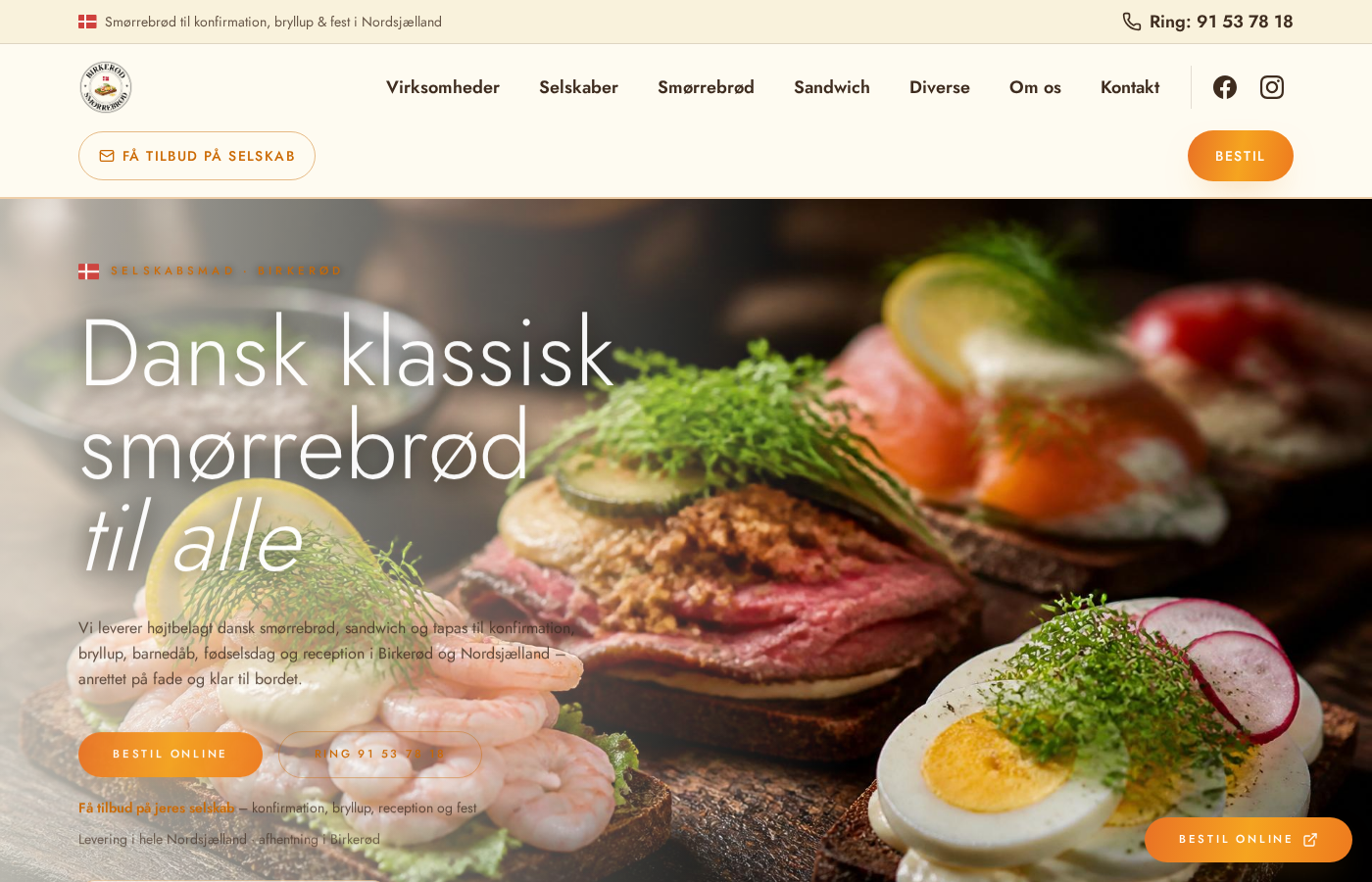 Hjemmesiden vi har bygget til Birkerød Smørrebrød